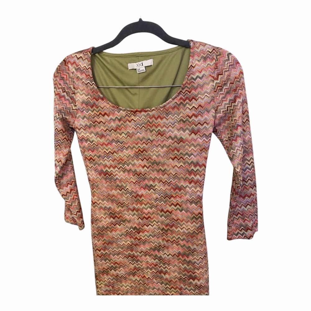 XXI Forever 21 Chevron Knit Bodycon Dress Long Sleeve Multicolor Size Small S